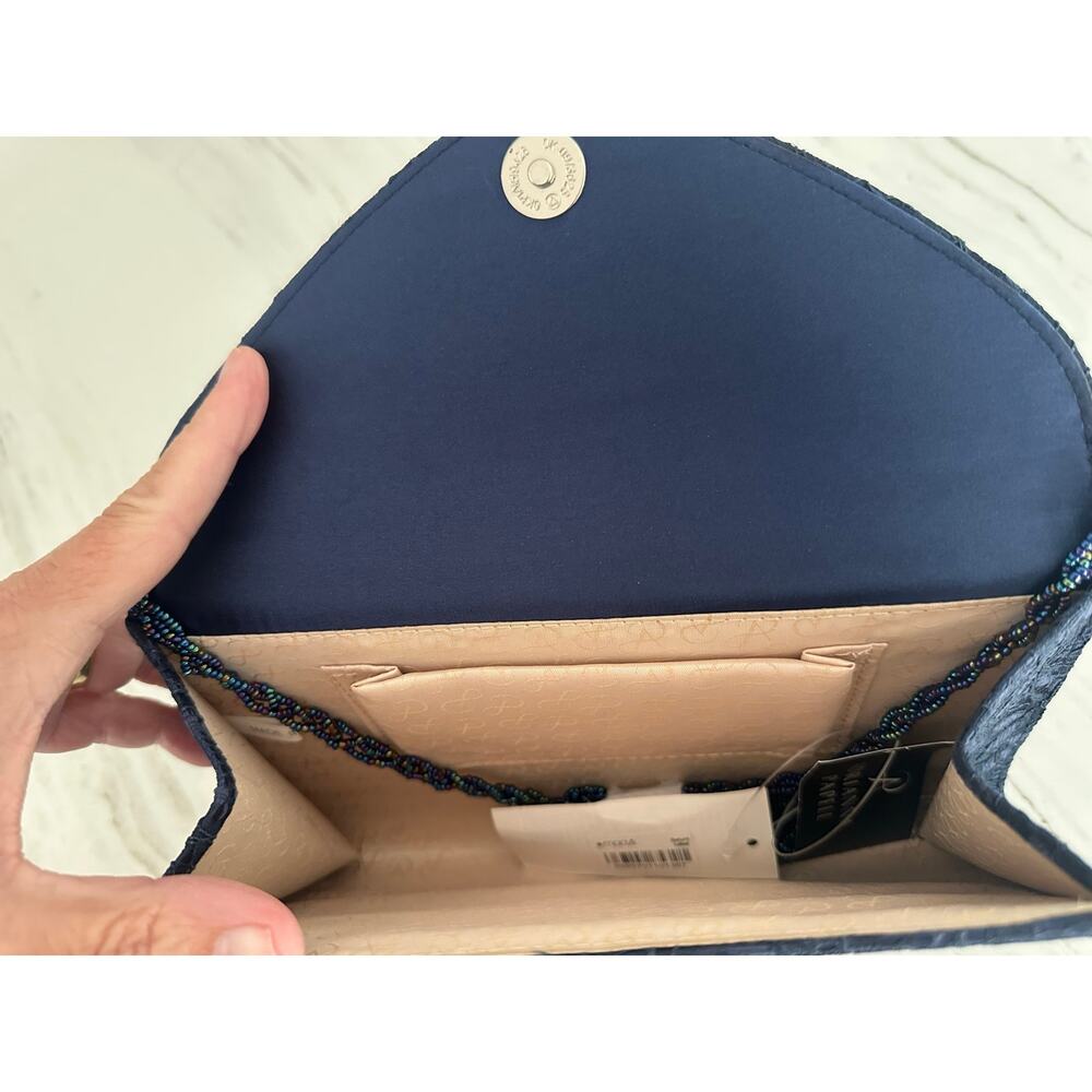 Adrianna Papell Seta Elegant Midnight Navy Lace Beaded Strap Evening Clutch NWT - Picture 5 of 11